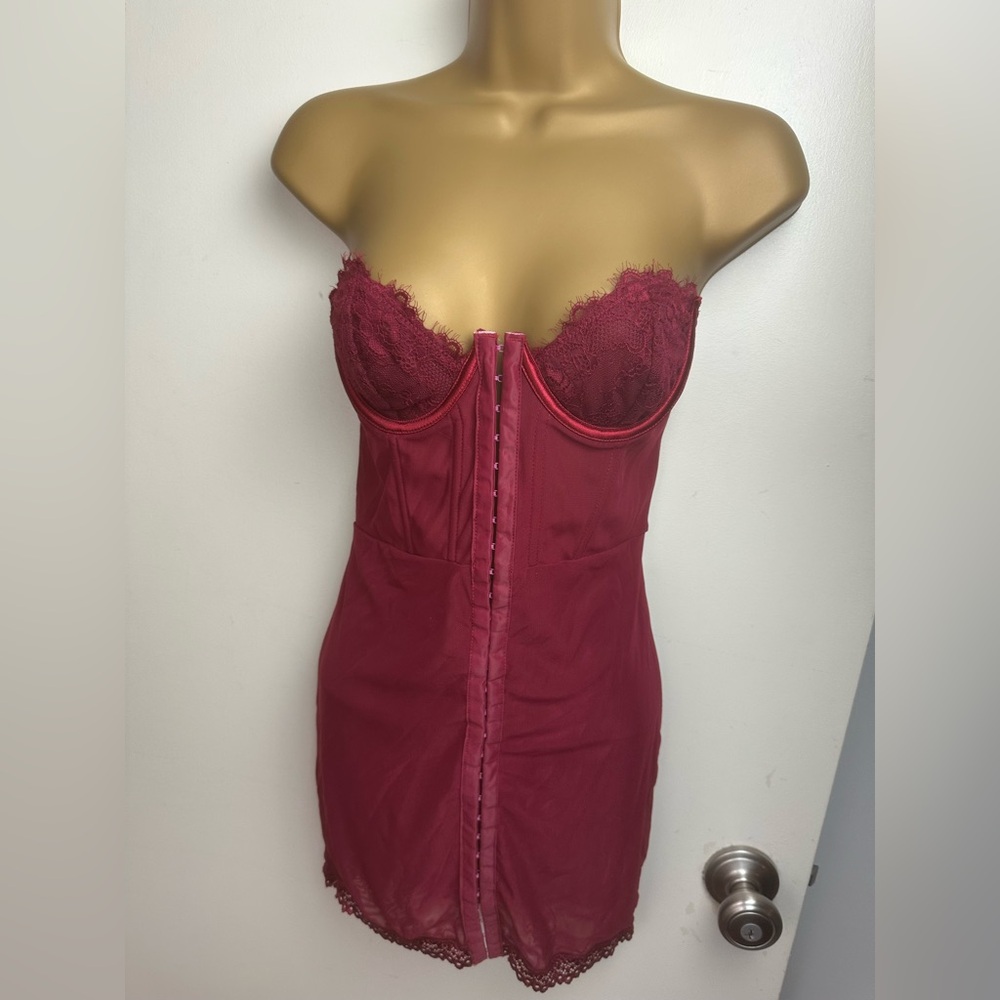 CURRENT MOOD X Dolls Kill Red Captivating Gazes Strapless Sexy Slip Dress NWT S